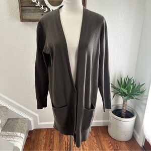 360 Sweater 100% cashmere long‎ cardigan green elbow patch size M